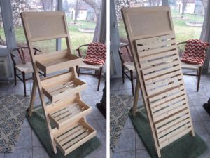 side by side photo of ladder tray with trays out and with trays folded