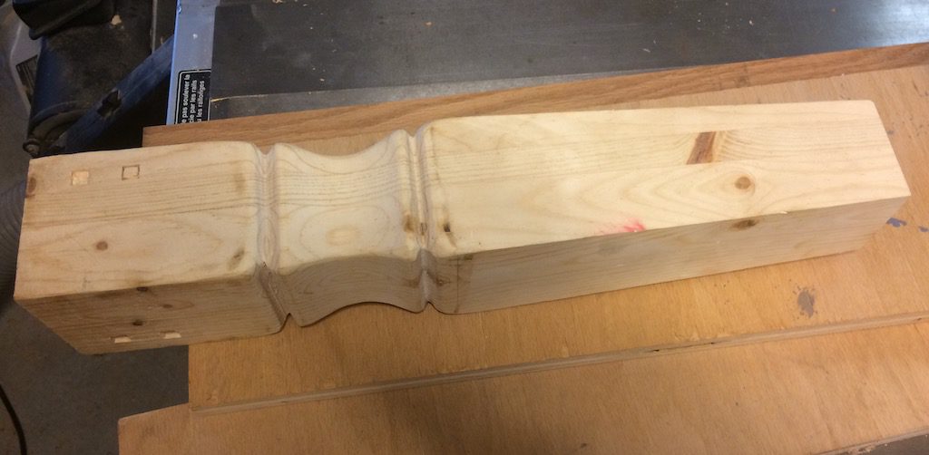 photo of the pine bench leg prototype