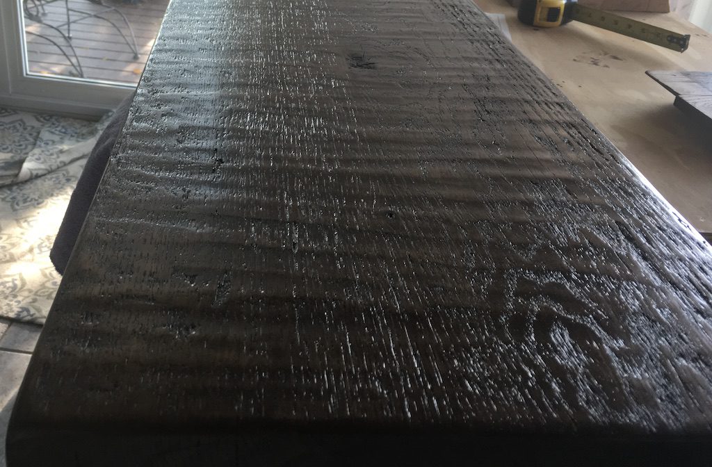 photo of the finished surface of the reclaimed oak bench