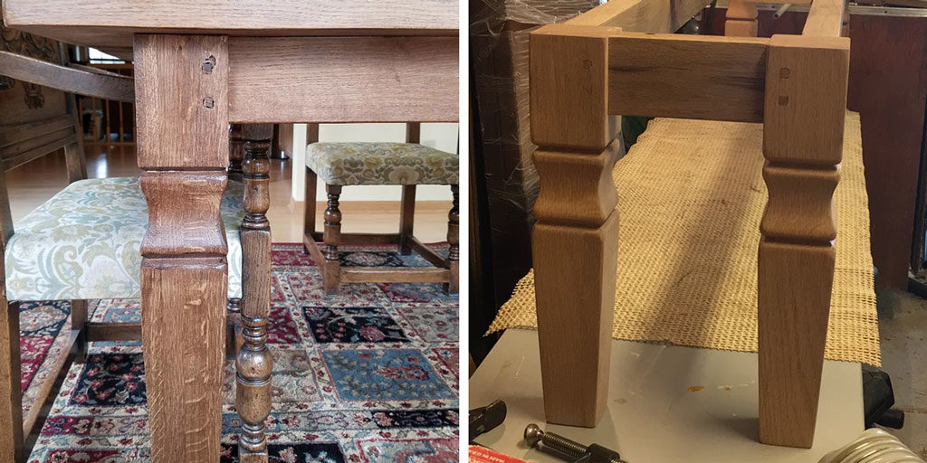 photo of original table leg and bench leg